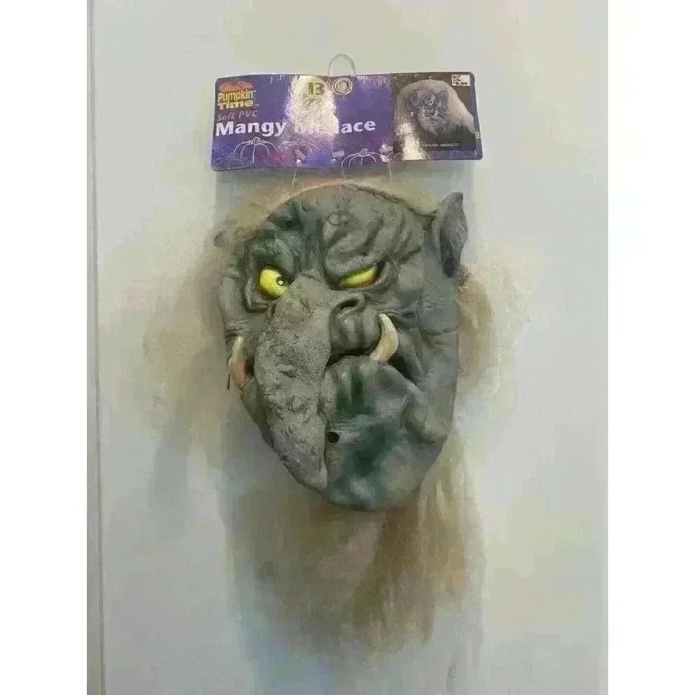Halloween Mask Mangy Menace w/ Hair Kmart Vintage Adult Pumpkin Time Soft Late